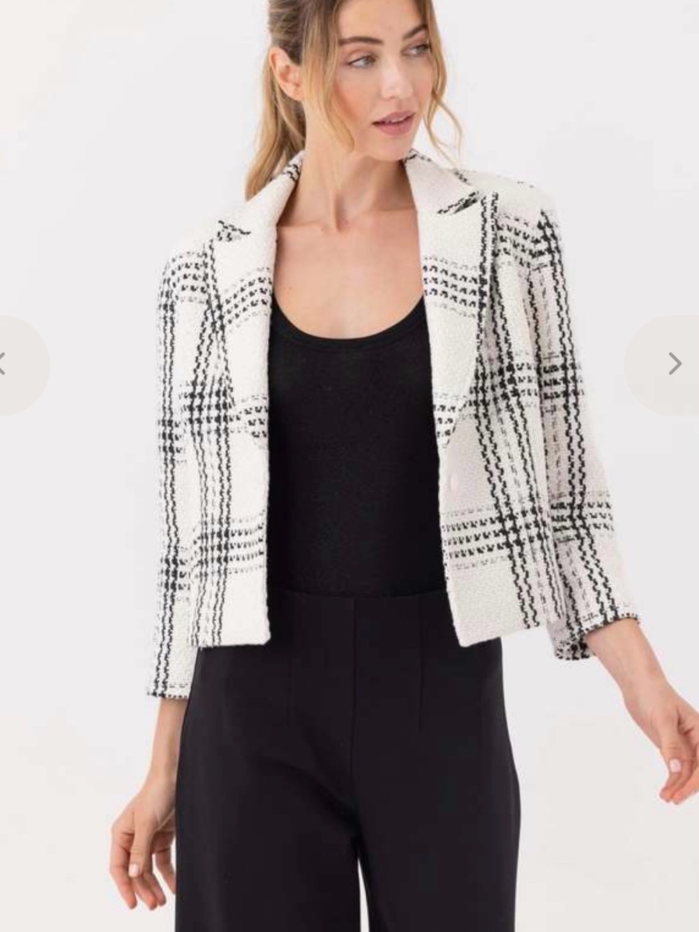 SUNDAYS Geneva Bouclé Plaid Blazer Jacket - White/Black